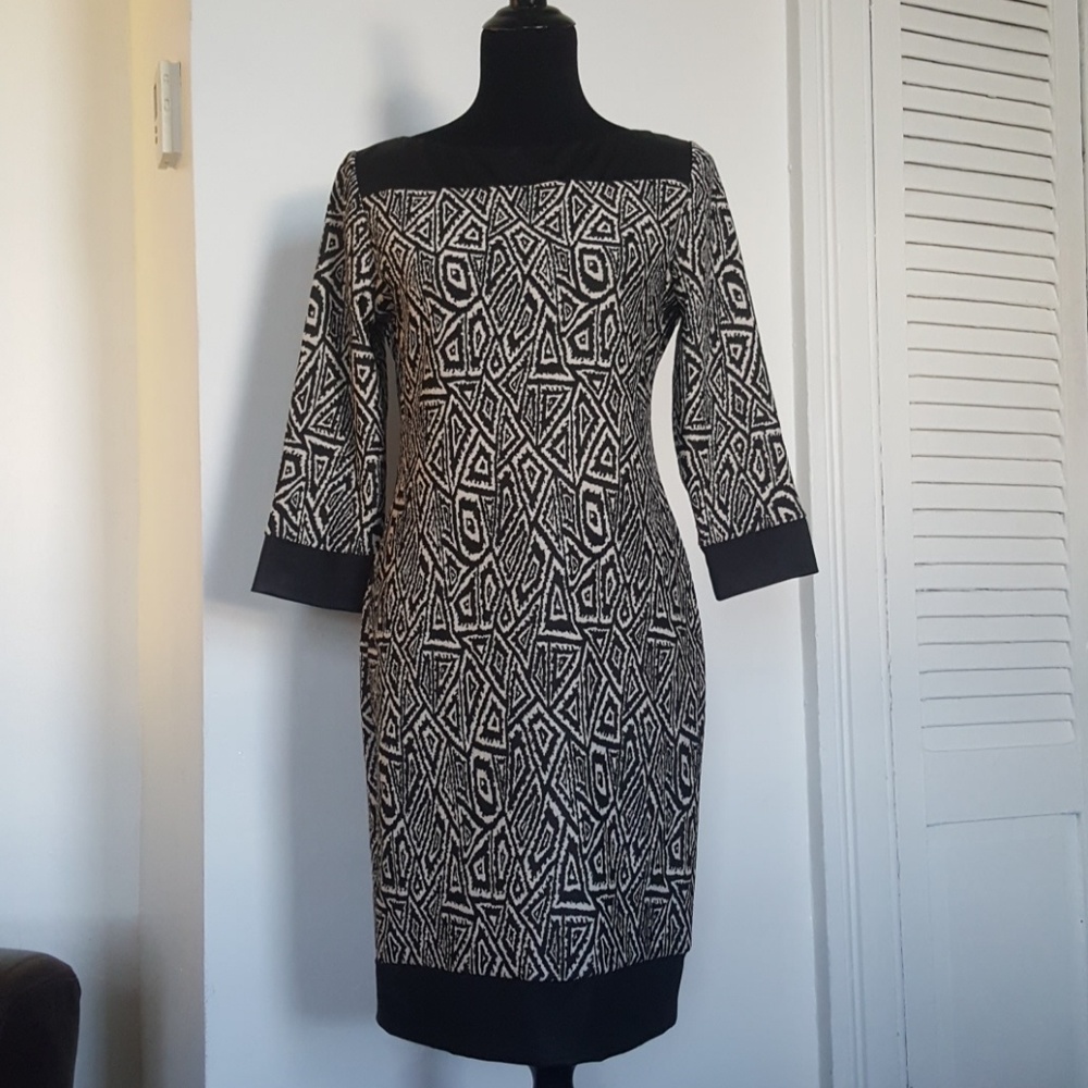 Contrast Boat-Neck, Cuff & Hem Knit Dress